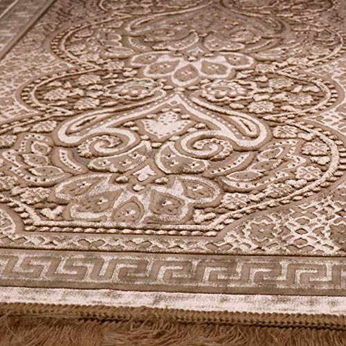 Modefa Luxury Velvet Prayer Rug with Prayer Beads | Soft Elegant Muslim Turkish Janamaz Sajada Carpet for Men and Women | Plain Solid Prayer Mat Ramadan Eid Gift - Paisley (Golden Beige) - color: Golden Beige