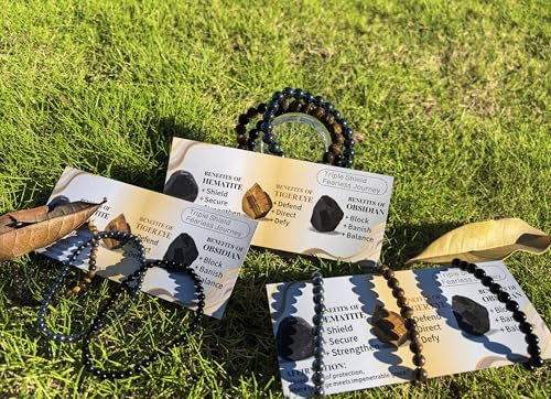 4mm 6mm 8mm Healing Crystal Bracelets for Women Men Natural Stone Beaded Stretch Bracelet Handmade Gemstone Reiki Spiritual Jewelry Gifts - color: Tiger Eye+Black Obsidian+Hematite-Protection, size: 8mm
