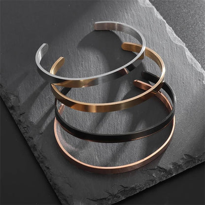 6mm wide tri-color optional bracelet stainless steel classic simple solid color polished open adjustable cuff bracelet