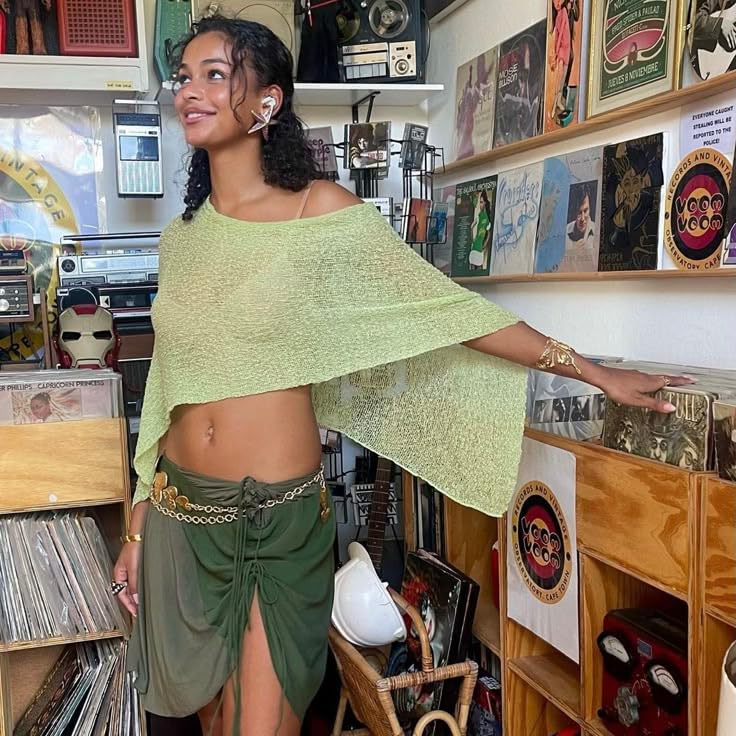 Women Sheer Poncho Top Summer Knit See Through Shrug Sweater Shawl Wrap Beach Cover Up KCSST001 - color: Light Green