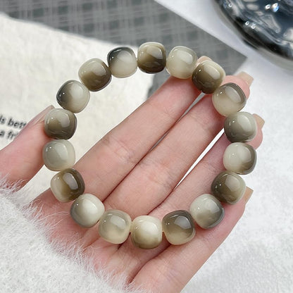 MUDI Bracelet For Women, Bodhi Seed Beads Bracelets Fidget Healing Energy Protection Stretch to My Man Jewelry Gift - color: Round Ink Brown