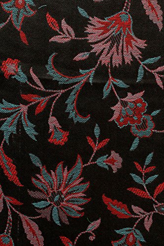 Exotic India Women Reversible Jamawar Wool Shawl with Woven Flowers | Ethnic Beautiful Floral Weave Stole, Dupatta - color: Pirate Black