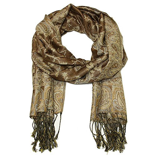 Falari Women's Reversible Paisley Pashmina Shawl Wrap Scarf For Evening Dresses Festivals Any Occasions All Seasons 80"x27" - color: Style 1 - Beige