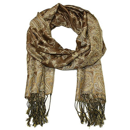 Falari Women's Reversible Paisley Pashmina Shawl Wrap Scarf For Evening Dresses Festivals Any Occasions All Seasons 80"x27" - color: Style 1 - Beige