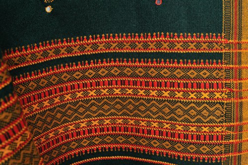 Exotic India Shawl from Kutch with Embroidered Bootis and Mirrors - Wool - color: Bistro Green