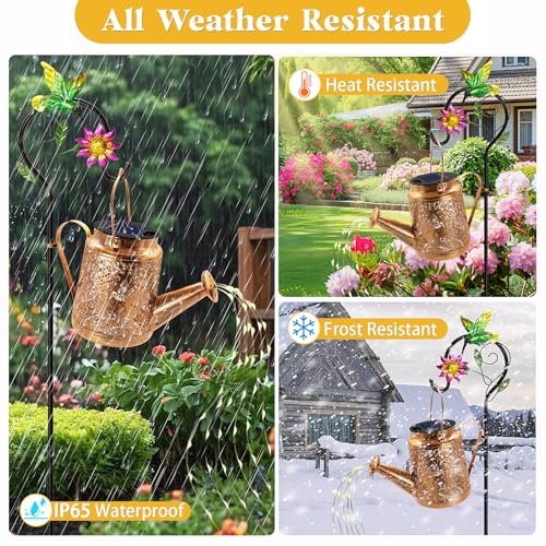 Solar Watering Can Lights, Hummingbird Hanging Lanterns Outdoor, Birthday Gifts for Mom Women Grandma Mother's Day, Waterproof Solar Lights Garden Decor for Outside Yard Art Patio Porch Lawn Backyard - style: Hummingbird with Sunflower
