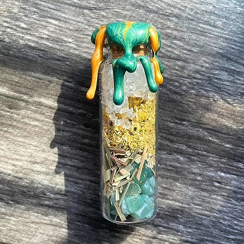 BlkGrlMagick Handcrafted Mini Good Luck Spell Jar, Lottery, Prosperity, Gambling, Casino Success, Good Fortune Law of Attraction Spell Bottle, Moon Charged Witch Bottles, Hoodoo Altar Tools - size: Luck Spell