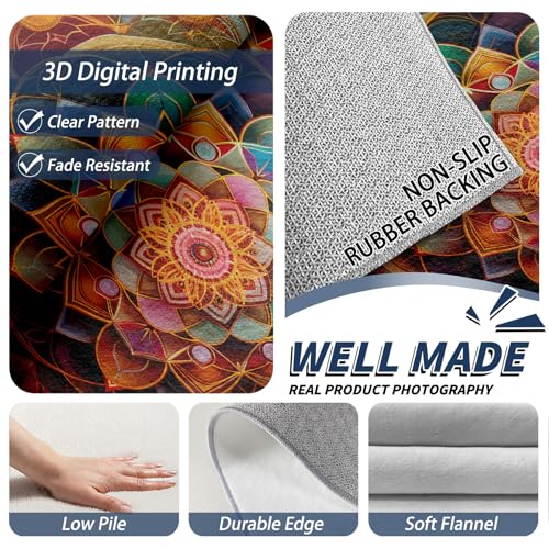 Mandala Rugs for Bedroom - Chakra Rug, 5x6 Area Rug, Meditation Washable Rugs for Bedroom, Boho Spiritual Living Room Area Rug, Zen Yoga Ethnic Home Decor, Mandala Gifts for Women - size: 5' x 6' (Rectangular)