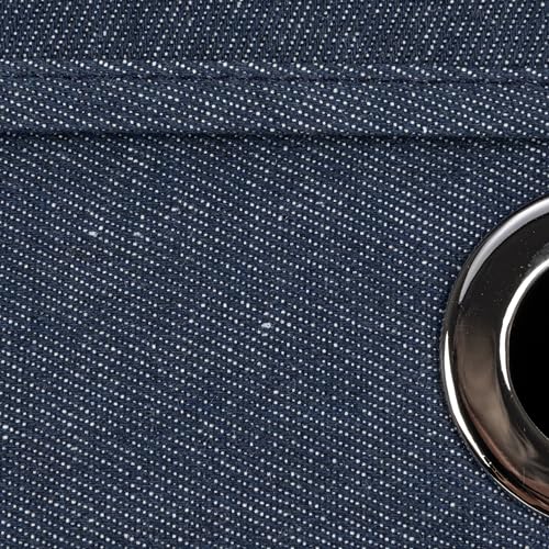 Household Essentials Collapsible Cotton Blend Cube Storage Box with Lid and Metal Grommet Handle, Set of 2, Denim - color: Denim