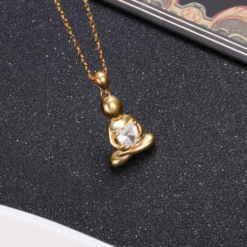 S925 Sterling Silver Meditating Fairy Pendant Neckalce for Women Figure Hugging Heart CZ Zen-Inspired Jewelry for Yoga Meditation