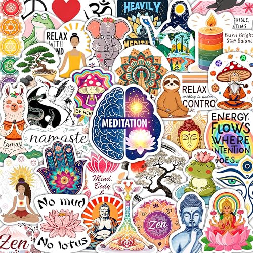 100Pcs Meditation Stickers for Water Bottle and Laptop - Gift for Meditation Lovers - Zen, Chakra Stickers - Gift for Women & Men