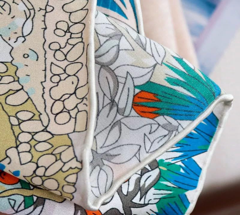 ANDANTINO 100% Silk Scarf 43" Large Square Lightweight Headscarf& Shawl–Women Hair Wraps-With Gift Packed - color: Beige&blue