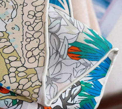 ANDANTINO 100% Silk Scarf 43" Large Square Lightweight Headscarf& Shawl–Women Hair Wraps-With Gift Packed - color: Beige&blue