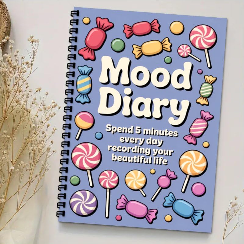 Women's Journal & Mental Health Journal, A5 Guided Self Care Mood Emotions Diary with Daily Mood Tracker, Wellness Log for Writing Feeling (Candy Pattern)