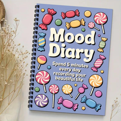 Women's Journal & Mental Health Journal, A5 Guided Self Care Mood Emotions Diary with Daily Mood Tracker, Wellness Log for Writing Feeling (Candy Pattern)