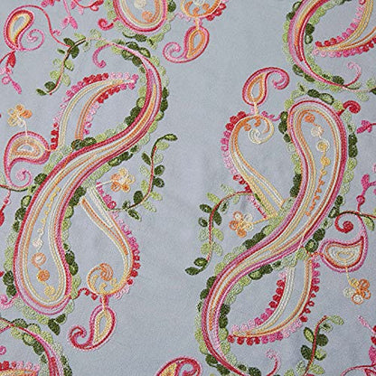 Embroidered Brushed Shawl Paisley Leaves Pattern Scarf Soft Ponchos Wrap Cape With Fringes - color: 042-light Grey