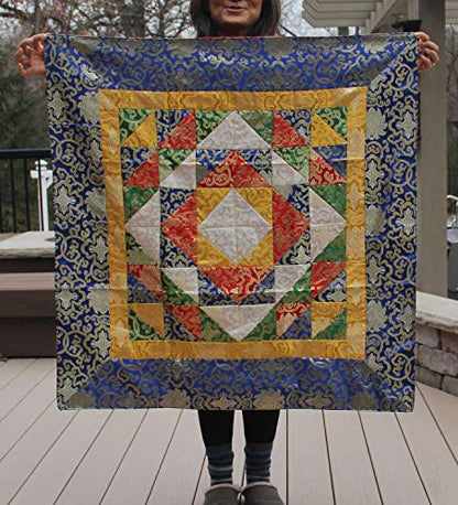 Tibetan Patch Silk Brocade Table Runner/Shrine Cover/Altar Cloth/Table Cover (37 X 37 Inches)