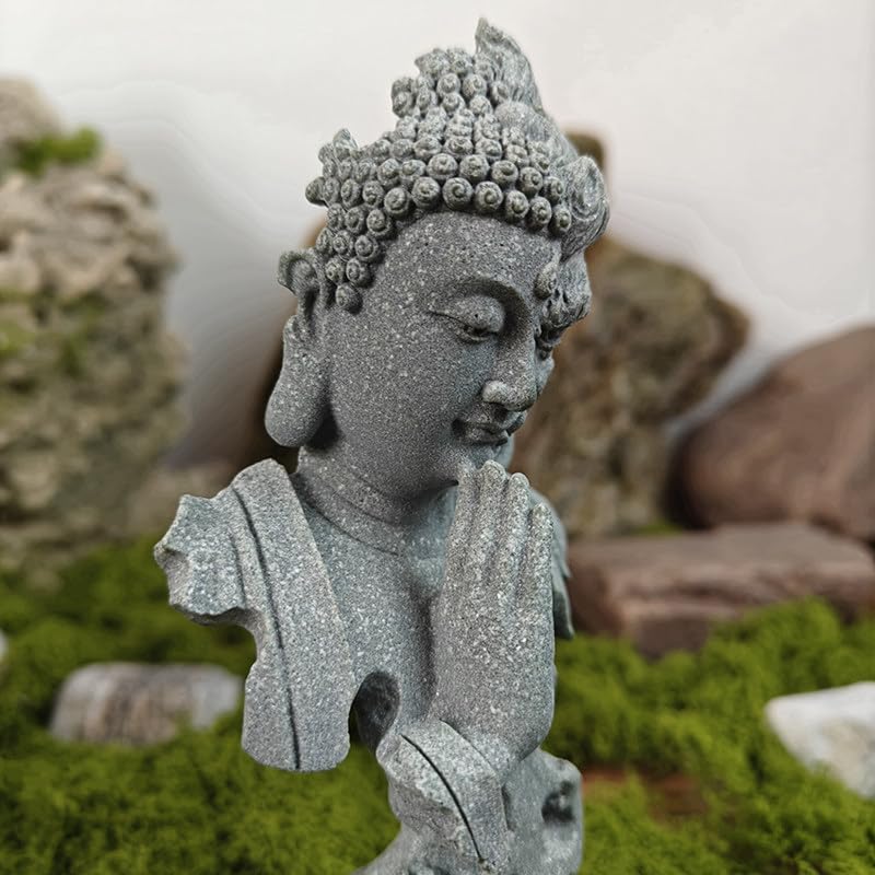 Half Buddha Half Demon Stone Statue Natural Bluestone Yin Yang Sculpture, Zen Meditation Decor Aquarium Safe Ornament Spiritual Balance Figurine for Home Office