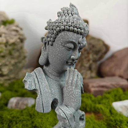 Half Buddha Half Demon Stone Statue Natural Bluestone Yin Yang Sculpture, Zen Meditation Decor Aquarium Safe Ornament Spiritual Balance Figurine for Home Office