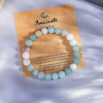 MAIBAOTA Healing Crystal Bracelet for Women Men, 8/4 mm Natural Stone Beaded Bracelets, Jewelry Birthday Gifts, Round Gemstones Stretch Bracelets - color: Multi-Amazonite, size: 8 mm