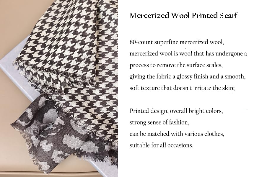 Cashmere-soft Mercerized wool Shawl Pashmina Lightweight Travel Wrap & Evening Scarf |Office |Wedding - color: Thousand Bird Check + Leopard Graphite Color