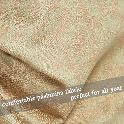 Pashmina Shawl Wrap with Ethnic Paisley Two Tone Jacquard Scarf for Women - color: Light Green