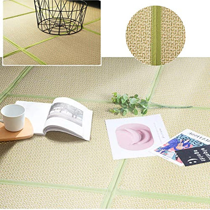 Nisorpa 71'' x 71'' Japanese Tatami Mat Igusa Tatami Mattress 0.47'' Thick Japanese Floor Mattress Rattan Non-Slip Breathable Memory Foam Area Rug Bedroom Mat, Green - color: Green