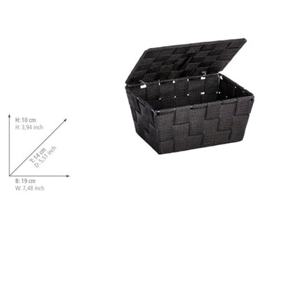 WENKO Storage Adria Black with lid-Bathroom Basket, Polypropylene, 19 x 10 x 14 cm - color: Black