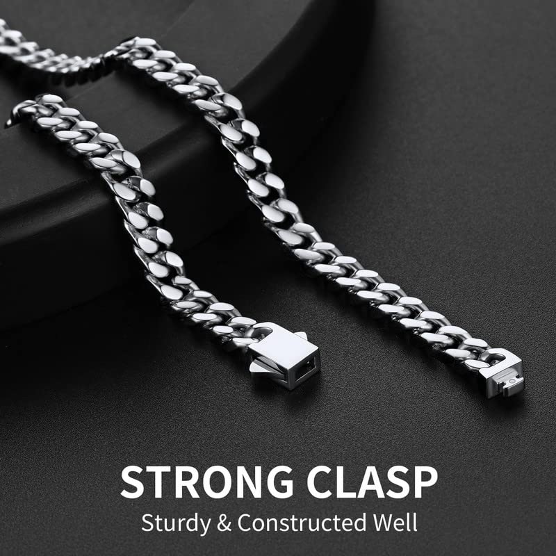 ChainsHouse Stainless Steel Mens Cuban Link Chain, Black/ 18K Gold Plated Miami Cuban Chain Necklace, 5mm/7mm/9mm/12mm/14mm Width, No Tarnish& Durable Hip Hop Mens Jewelry, 18"-30", Send Gift Box - color: a. 5mm width-steel, size: 28 inches