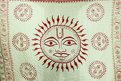 Exotic India Green Sanatana Dharma Prayer Shawl with Large Printed Surya (Sun) G