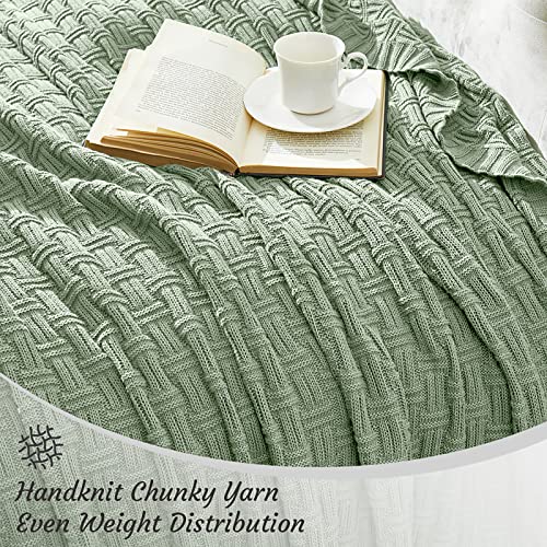 TREELY 100% Cotton Knitted Throw Blanket Couch Cover Blanket(60 x 80 Inches, Light Sage Green) - color: Sage Green, size: Twin (60 in x 80 in)