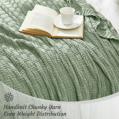 TREELY 100% Cotton Knitted Throw Blanket Couch Cover Blanket(60 x 80 Inches, Light Sage Green) - color: Sage Green, size: Twin (60 in x 80 in)