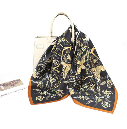 ANDANTINO 100% Mulberry Silk Square Scarf for Hair-25.6" X25.6'' Women Men Natural Silk Neckerchief Digital Printed Headscarf - color: Black&gold