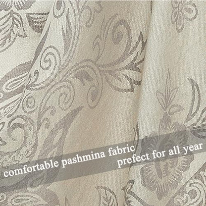 Pashmina Shawl Wrap with Ethnic Paisley Two Tone Jacquard Scarf for Women - color: Paisley-cream