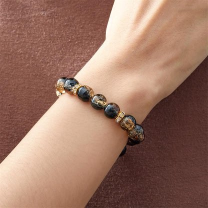 LANG XUAN Beaded Stretch Bracelets for Women Men Healing Crystal Stone Bracelet Bead Adjustable Unisex Gemstones Bracelets 10MM Weave Jewelry Gifts - color: 2pcs Black brown