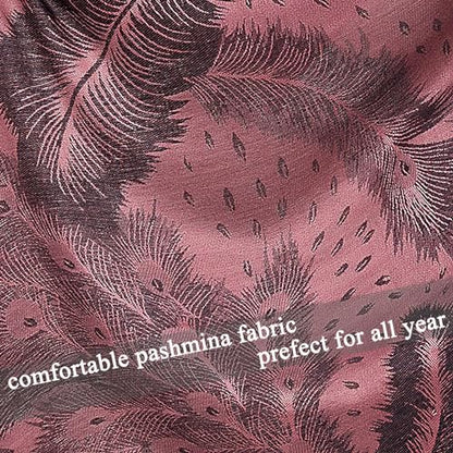 Pashmina Shawl Wrap with Ethnic Paisley Two Tone Jacquard Scarf for Women - color: Feather-powder Pink