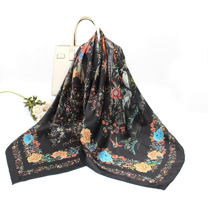 ANDANTINO 100% Silk Scarf 43" Large Square Lightweight Headscarf& Shawl–Women Hair Wraps-With Gift Packed - color: Floral-black