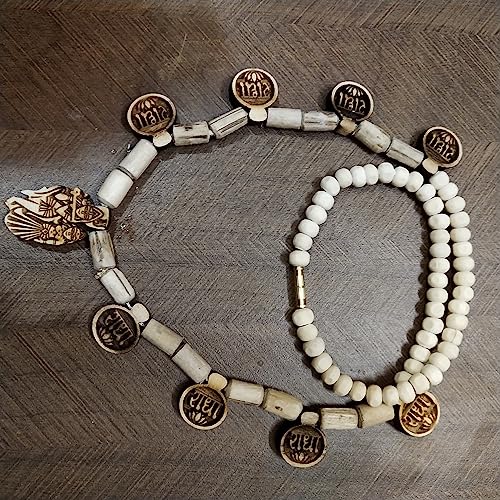 8 Leaf RADHA Tulasi Necklace Mala with Lord Radha Krishna Holy Basil Tulsi Pendant Wood Necklace Religious Chain Mala for Women & Men