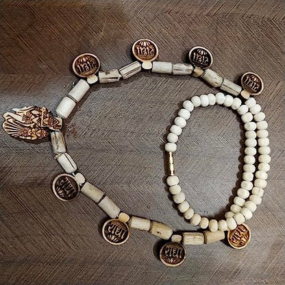 8 Leaf RADHA Tulasi Necklace Mala with Lord Radha Krishna Holy Basil Tulsi Pendant Wood Necklace Religious Chain Mala for Women & Men