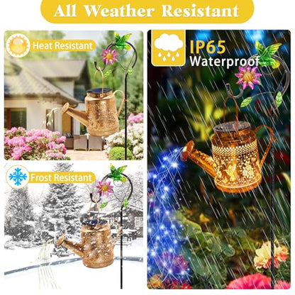 Solar Lights Outdoor Garden Decor, Hummingbird Hanging Watering Can Landscape Lights Waterproof Outside Decorations for Yard Front Porch Patio Backyard, Gardening Gift for Mom Grandma Women Birthday - style: Hummingbird with Butterfly