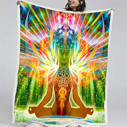 Meditation Throw Blanket | Sherpa Fleece Blanket | Buddha Birth (Large) - size: Large