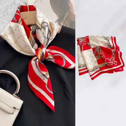 ANDANTINO 100% Mulberry Silk Square Scarf for Hair-25.6" X25.6'' Women Men Natural Silk Neckerchief Digital Printed Headscarf - color: Dark Red&creamy White