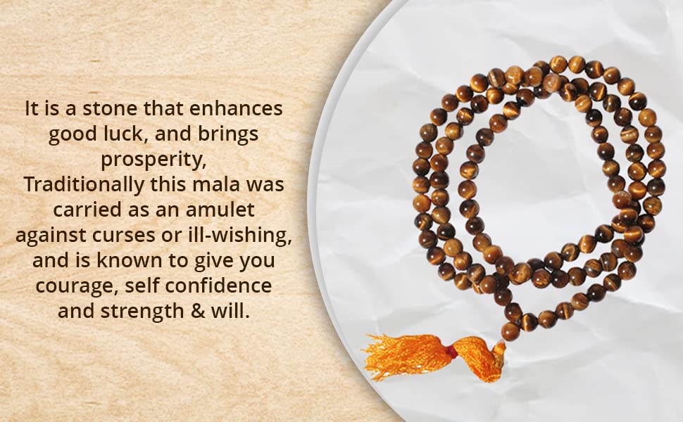 Tiger eye Stone mala/necklace of 8mm 108 +1 Beads for Unisex fashion and prayer