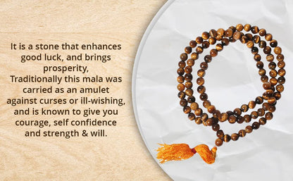Tiger eye Stone mala/necklace of 8mm 108 +1 Beads for Unisex fashion and prayer
