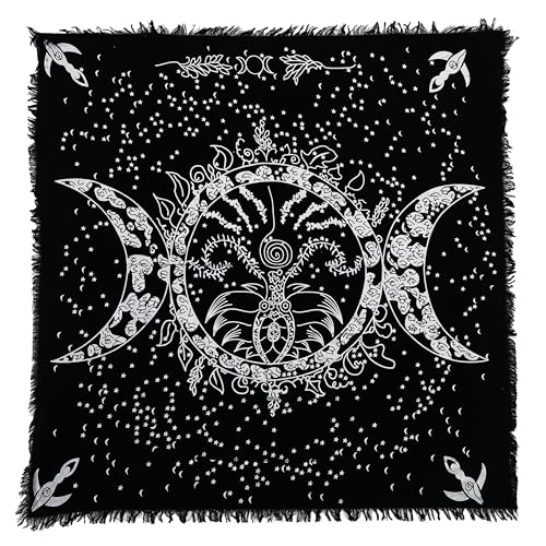 Indian Consigners Altar Cloth Triple Moon Goddess Silver Witchcraft Alter Tarot Spread Top Cloth Wiccan Square Spiritual 18 by 18 Sacred(Triple Moon Goddess Silver Gold) - color: Triple Moon Goddess Silver
