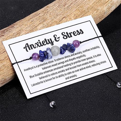 Chakra Crystal Tiger Eye Bead Bracelet with Wish Card for Women Adjustable Spiritual Stone Braide String Bracelet Yoga Meditation Jewelry Gift