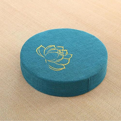 Rengue Meditation Cushion, Round Hard Foam Cotton Linen Detachable Washable Floor Pillow Mat for Yoga Zen Practice, with Comfortable Support for Living Room Tatami Office (Lake Blue)