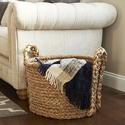Household Essentials Large Wicker Floor Storage Basket with Braided Handle, Light Brown 19''x 25'' - style: Round
