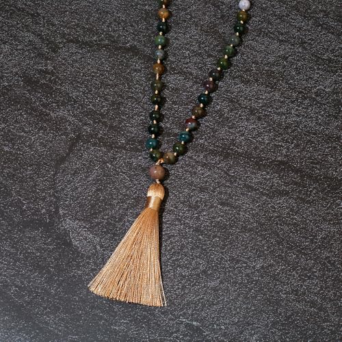 8mm Natural Stone 108 Mala Beads Necklace for Men and Women - color: Green Agate