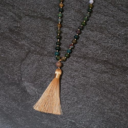 8mm Natural Stone 108 Mala Beads Necklace for Men and Women - color: Green Agate